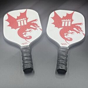 Lot of 2 Monarch Dragon Slayer Composite White And Red‎ Pickleball Paddles